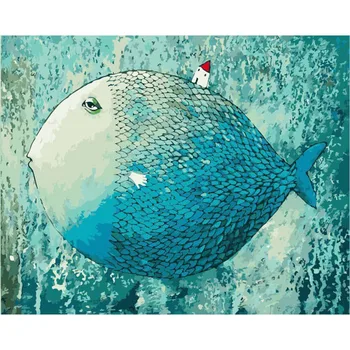 

GATYZTORY Zero Basis DIY Painting By Numbers HandPainted Oil Painting Cartoon Fish Picture Colouring Handmade Gift Wall Decor
