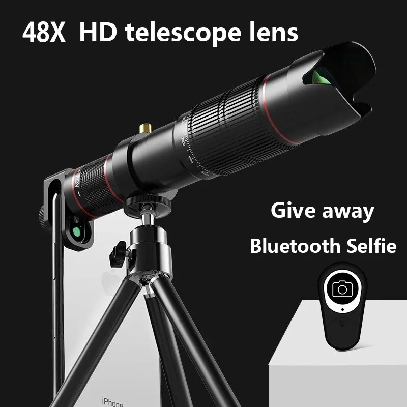 Telescopio Monocular de Metal con Zoom 48X, cámara 4k, prismáticos superteleobjetivo HD, potente para teléfono inteligente, Mini bolsillo, acampada al aire libre