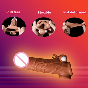 Man Nuo Liquid Silicone Reusable Penis Sleeve Extender Condom Realistic Male Cockring Dildo Enlargement Condoms Sex For Man Male 2