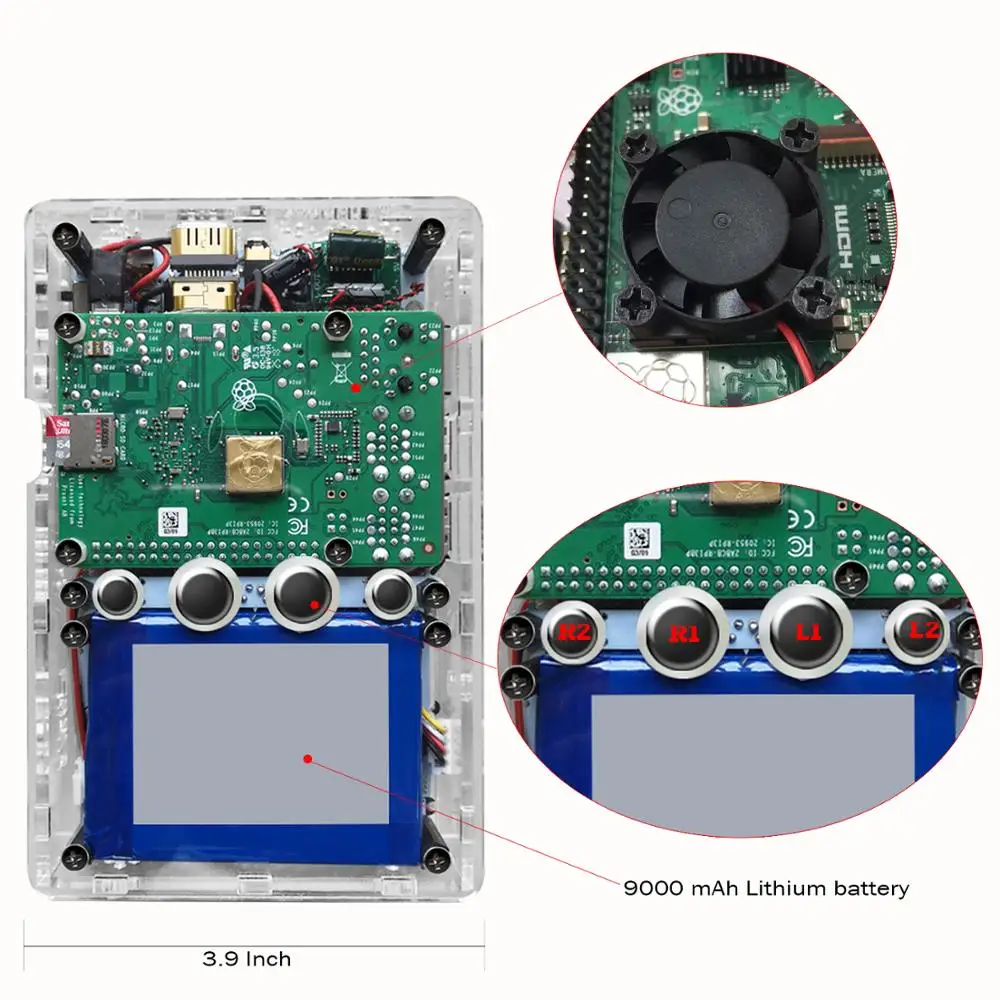  3.5 Inch Screen Raspberry Pi 3Ｂ Handheld Retro Game Player Pi- Boy 64GB HDMI Output Built-in 10000 