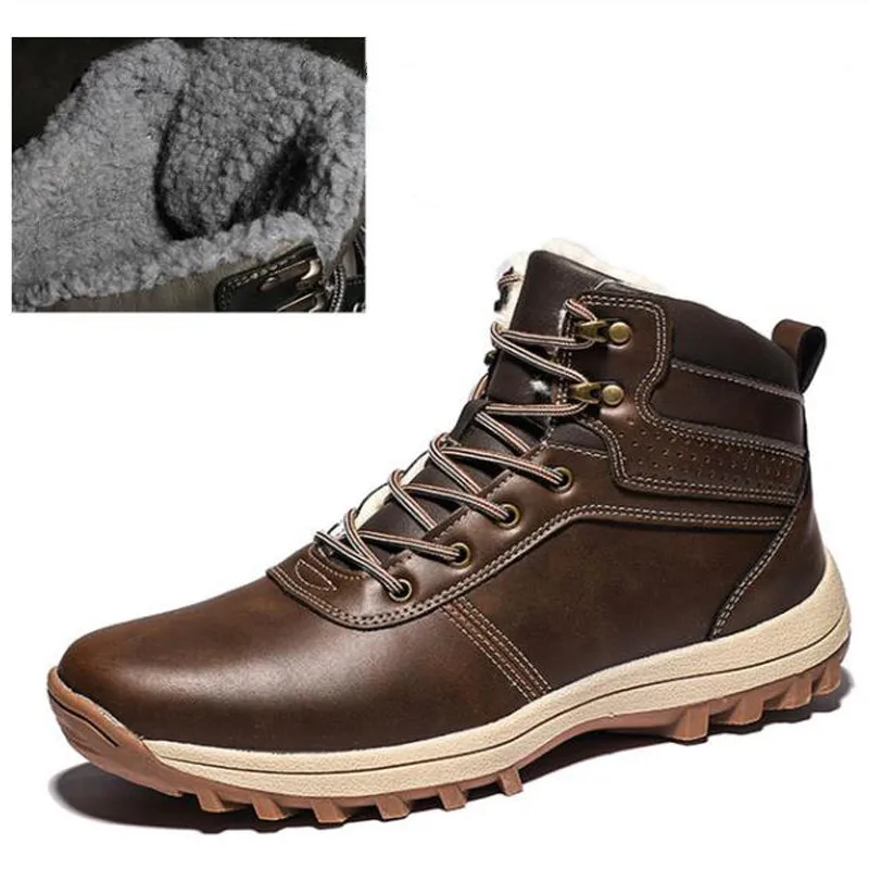 Зимняя мужская обувь на меху; коллекция года; мужские Ботильоны; кожаная обувь; модные мужские ботинки; Мужская обувь; зимние ботинки; большие размеры 39-48 - Цвет: brown with fur858