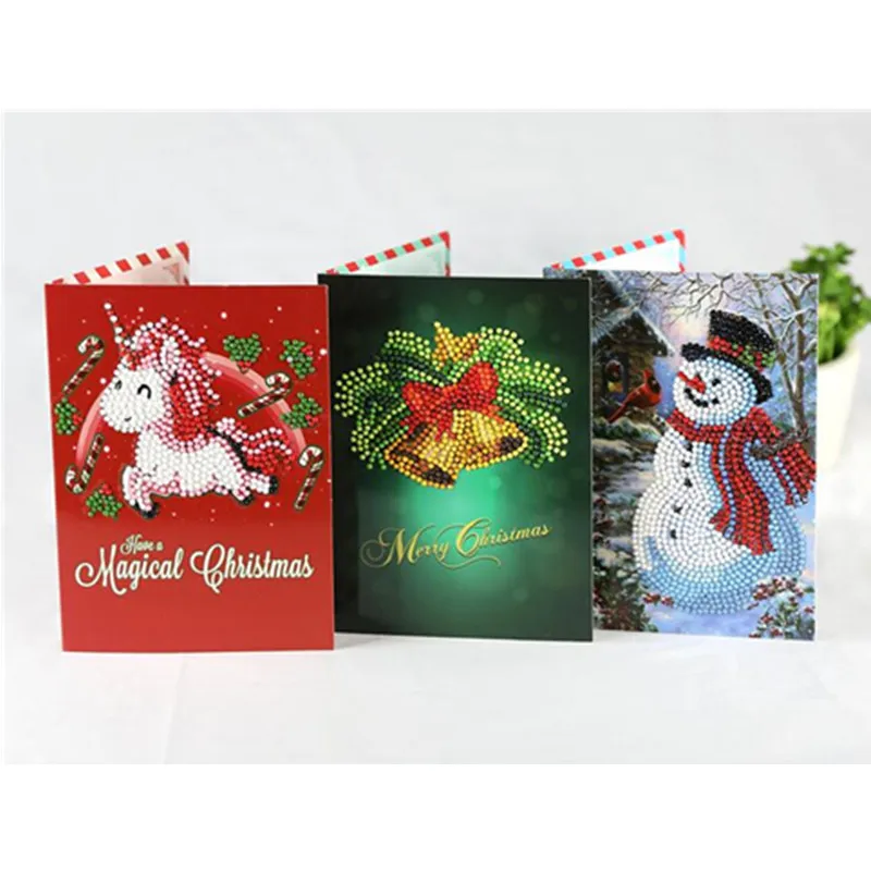 Beste 8pcs Kerst Diamond Card 5d DIY Diamant Schilderij Borduurwerk Ronde Hars Card Voor Kerst Cadeau Vrolijk Kerst HK01 08