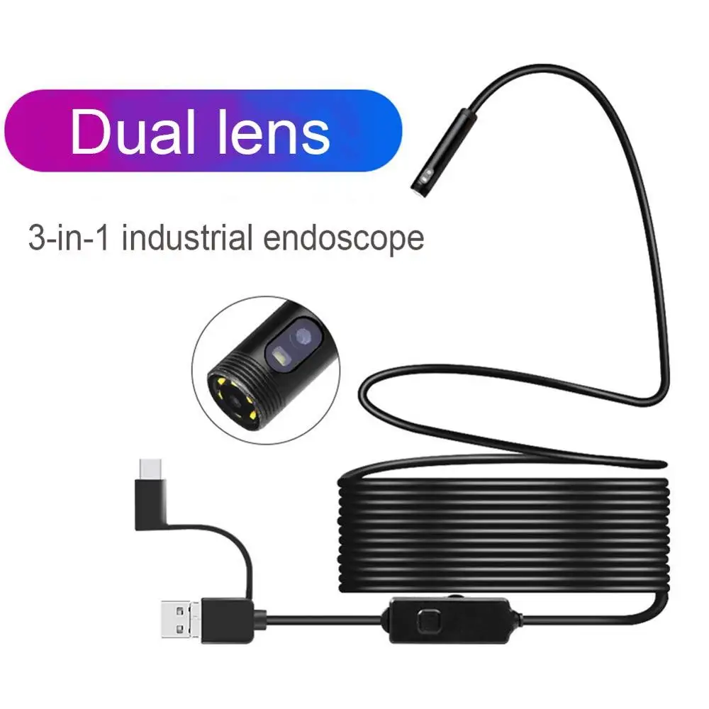 Type-C Android Endoscope Camera IP67 Dual 8mm Lens With Led Light 1080P HD Inspection Endoscope Otoscope Mini Car Borescope 5 5mm ip67 earwax video endoscope ear pick cleaner cleaning inspection tools with visible cameras digital otoscope earpick