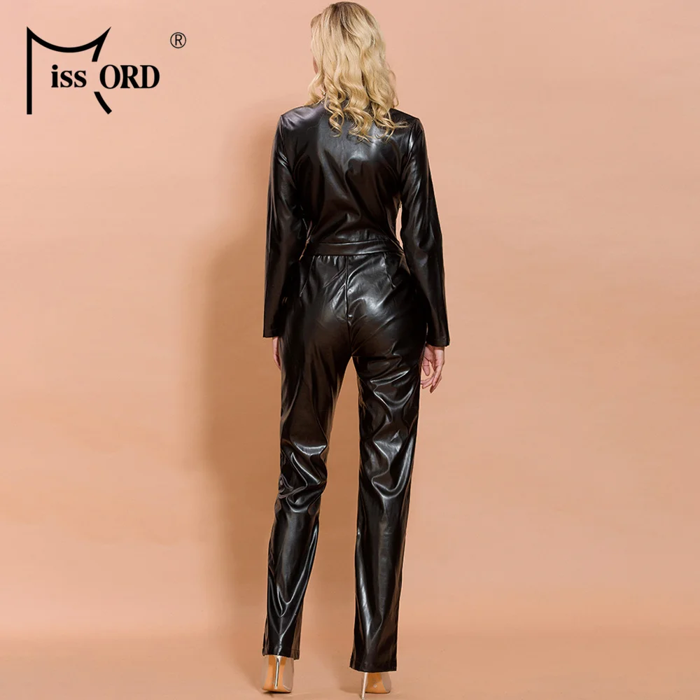 Missord 2020 Autumn and Winter Women Fashion High Neck Long Sleeve Elegant Latex Bodycon Jumpsuit FT19482-1 Missord 2020 Autumn and Winter Women Fashion High Neck Long Sleeve Elegant Latex Bodycon Jumpsuit FT19482-1