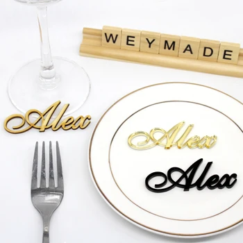 

12 Custom Laser Cut Silver / Gold Mirror Acrylic Names Place Name Settings Guest Name Tags Party Wedding Place Cards Table Decor
