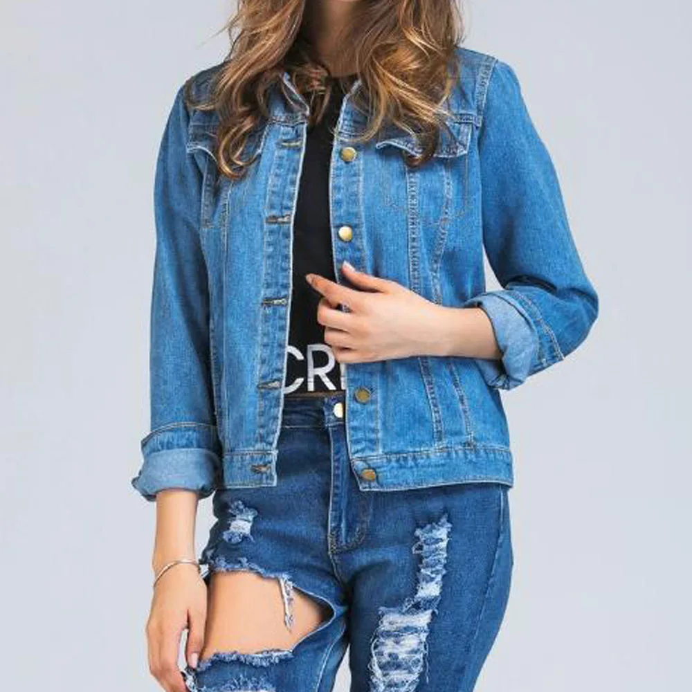 Blue Jacket Синяя джинсовая куртка женская с длинным рукавом бойфренд свободная укороченная куртка плюс размер джинсовые куртки винтажные повседневные короткие пальто Верхняя одежда - Цвет: Blue Jacket
