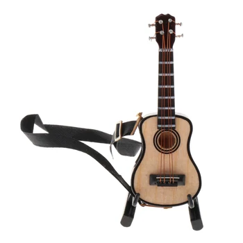 

Handcrafts 1/12 Wooden Guitar with Stand and Storage Box Gift, Musical Instruments Model for Dollhouse Music Room Decoration