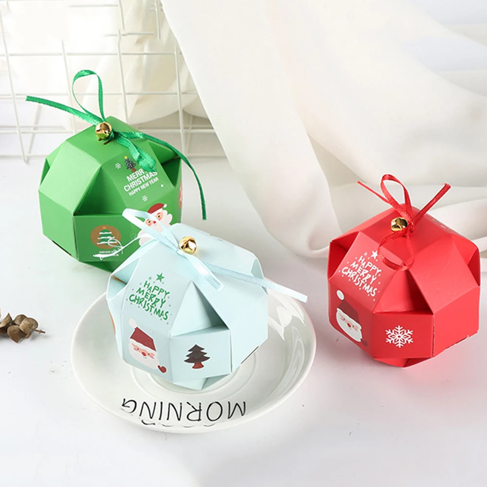 10Pcs Christmas Paper Candy Box Portable Carrier Gift Box Homemade Biscuits Packaging Bag Xmas Party Supply