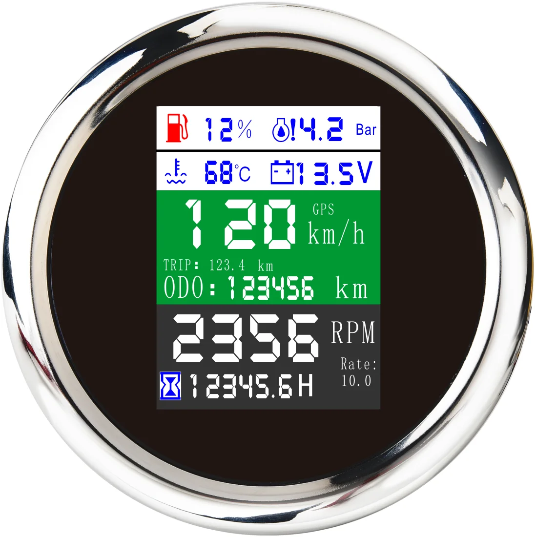 US $70.80 6 In 1 MultiFunctional Digital Gauge Gps Speedometer Tachometer Fuel Level Water Temp 010bar Oil Pressure With Alarm 85mm