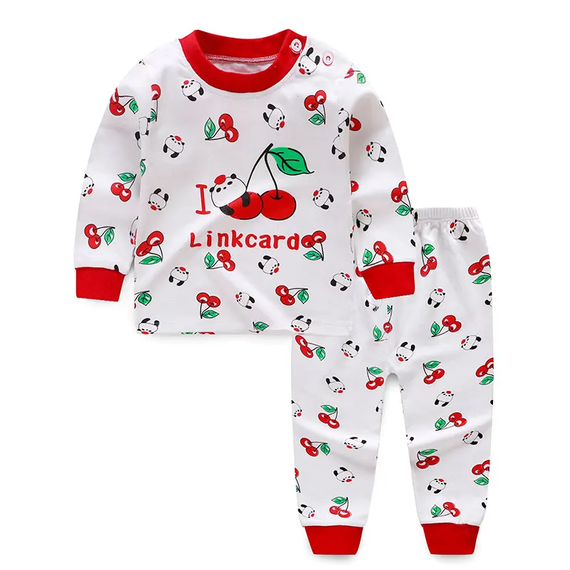 Пижамные комплекты для маленьких мальчиков и девочек с мультяшным принтом хлопковая детская одежда для сна для мальчиков осенне-весенние топы с длинными рукавами и высокой талией для девочек+ штаны, 2 предмета - Цвет: A010