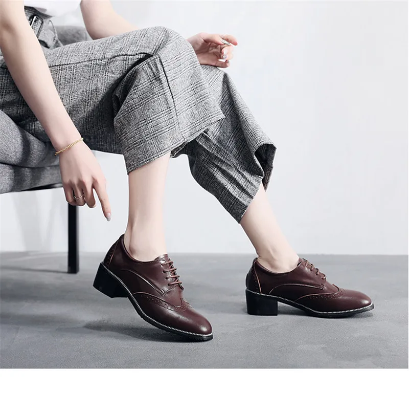 2020 Spring New British Women Pumps Brogues Genuine Leather High Heels Oxford Shoes For Woman Vintage Carved Pumps Women Shoes (29)