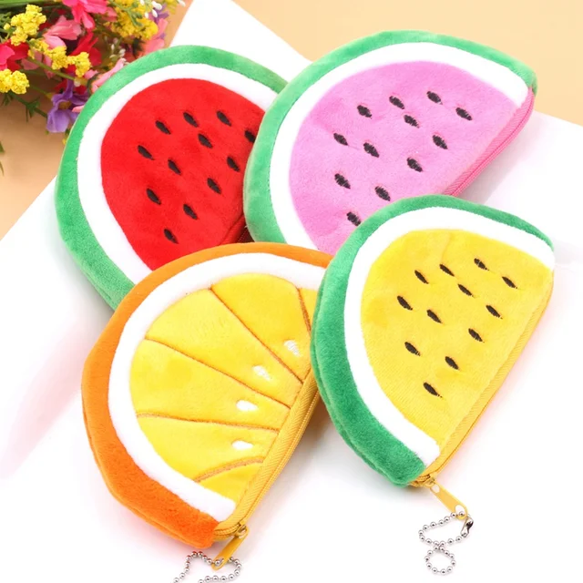 Fruits Plush Coin Purse Children Small Change Wallet Kids Girls Mini Pouch Watermelon Money Bag Stuffed Toys Keyrings Bags 2022 1