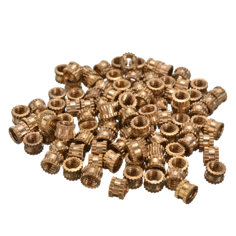 M3 x 5mm x 5.3mm Brass Cylindrical Knurled Threaded Insert Embedded Nuts 100PCS 