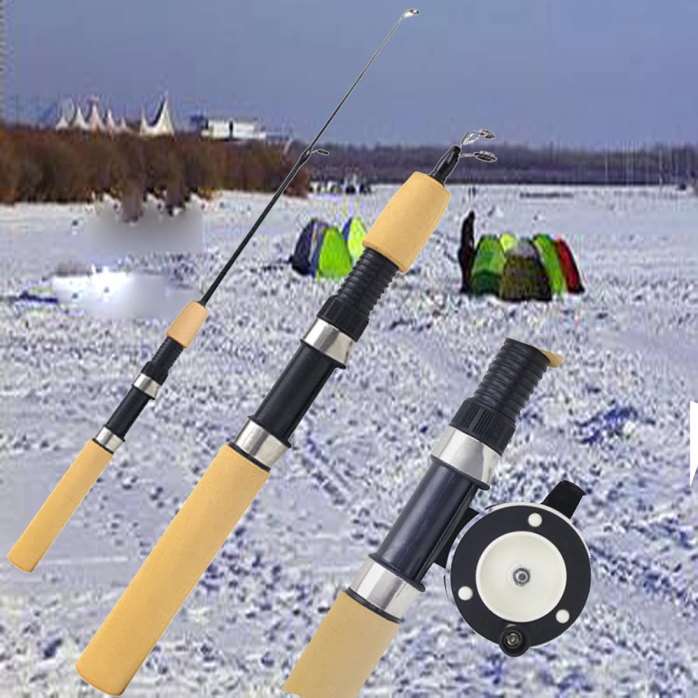Winter Mini Fishing Rods Ice Fishing Reels Tackle Spinning Rods Pole 60 80 100cm 