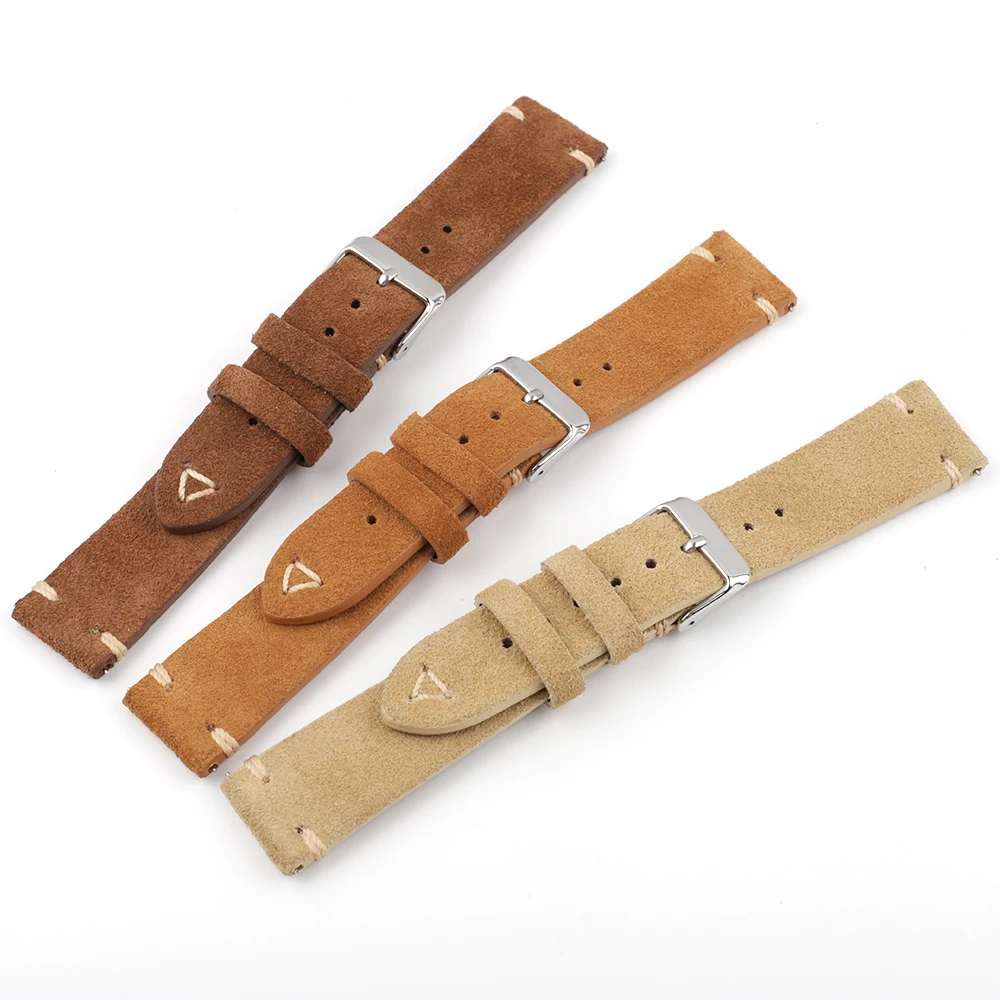 Handcrafted Suede Leather Watch Strap with Quick Release – Retro Style, Various Widths