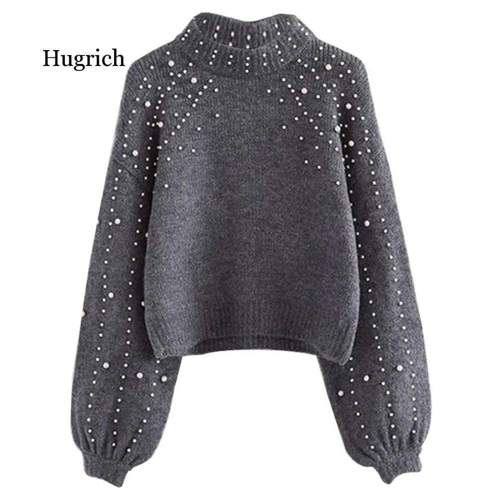 

Women's Casual Pullover Thick Needle Long Sleeve O-Neck Sweater Autumn Winter Casual Loose Pearl Sweaters Femme Clothes
