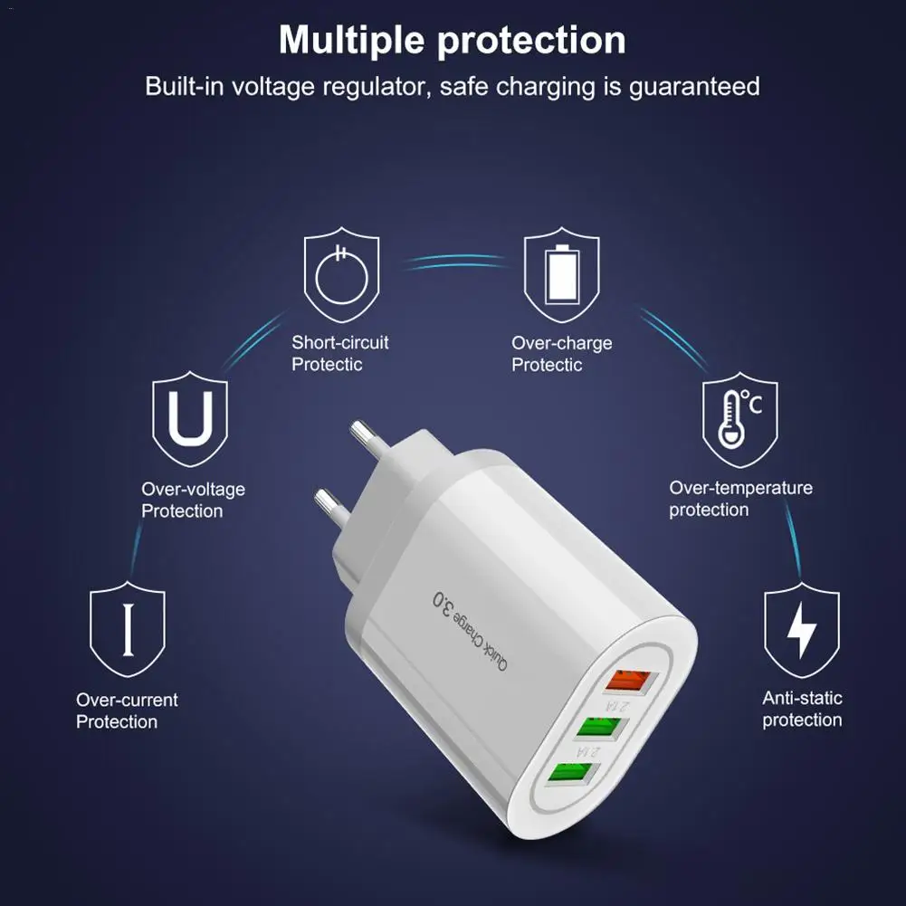 18 Вт QC3.0 зарядное устройство 3 USB быстрая зарядка мобильного телефона Беспроводное зарядное устройство 18 Вт настенное зарядное устройство для путешествий