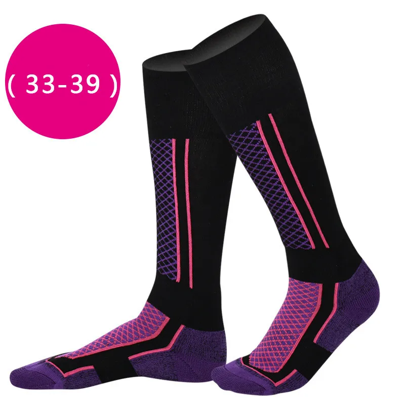 1 пара, женские/мужские зимние лыжные спортивные носки, теплые длинные Лыжные носки для ходьбы, пеших прогулок, спортивные махровые носки, свободный размер - Цвет: female black