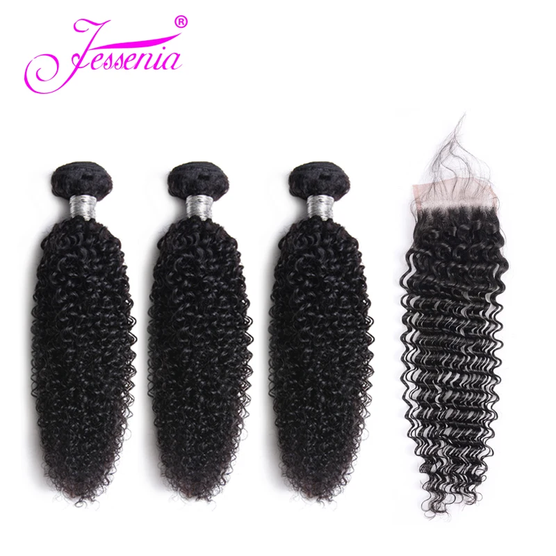 

Jessenia Malaysian Curly Hair 3/4 Bundles With Closure Non-Remy Extensions With Lace Closure Remy Human Hair Bundles Closures