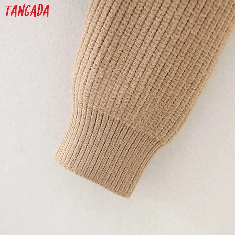 Tangada женский однотонный джемпер с высоким воротом и пуговицы для свитера Зимний Теплый Женский Повседневный свитер трикотажный топ 7Y03