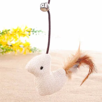 

New Funny Interactive Elastic Rod Natural Wood With Bells Mouse Pumpkin Feather Chick Fish Toys For Cat Toys Gift l