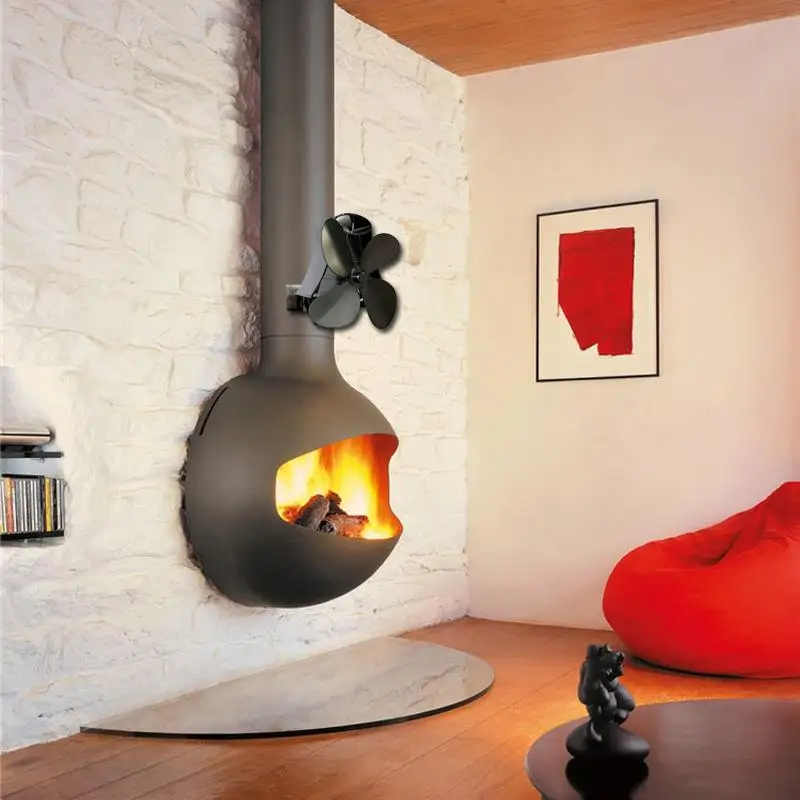 

New Wall mounted type 4 Blade Heat Powered Stove Fan Log Wood Burner Eco Quiet Home Fireplace Fan Heat Distribution Fuel Saving