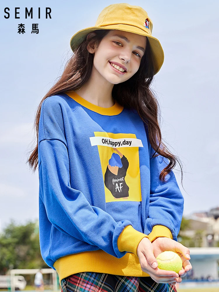 Женская свободная толстовка SEMIR пуловер с круглым вырезом и длинными рукавами в
