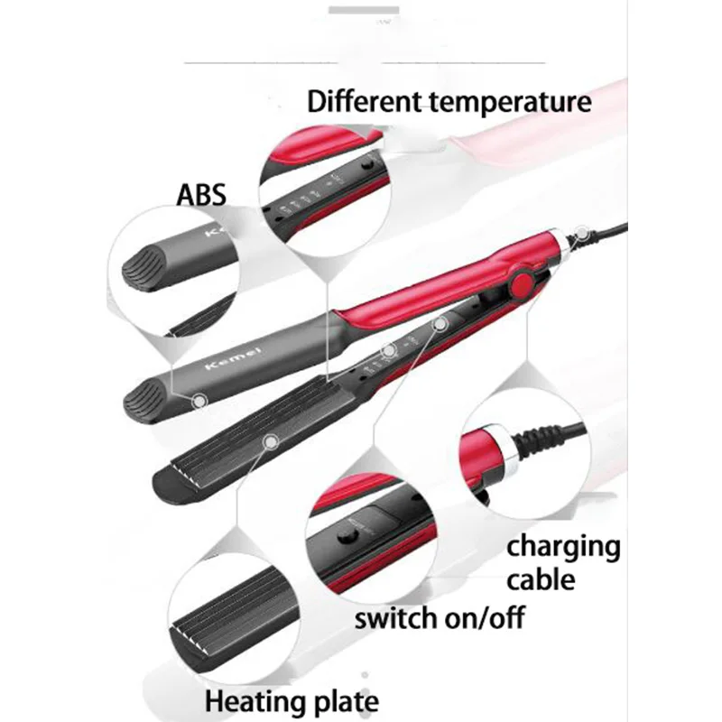 US $407.37 Kemei Wet Dry Crimper Corrugation Wave Hair Curling Curler Corrugated Iron Styling Tourmaline Ceramic Corn Plate LED Display