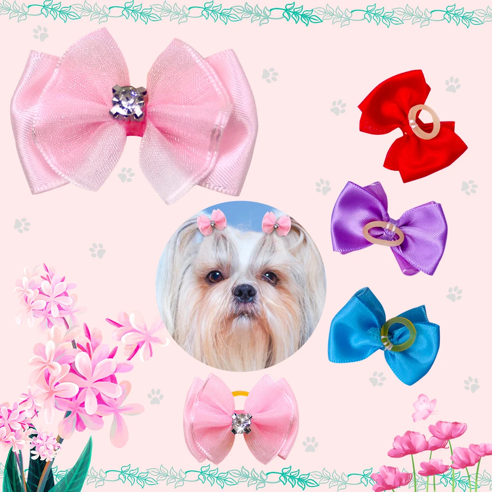 Laços de cachorro de chiffon, laços fofos para cabelo de cachorro,  acessórios de cabelo com miçangas, laço de cuidado para cães de pequeno  porte com 10 peças - AliExpress