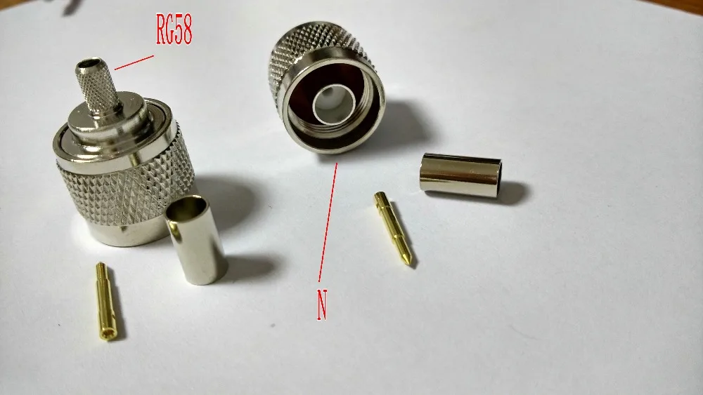50Pcs In Ottone N Maschio A Crimpare Connettore Diritto Per Lmr195 Rg58 142 Tyco Adapter Nuovo