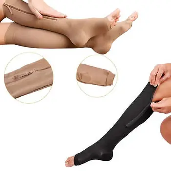 

Fashion Women Stockings Compression Black Zipper Leg Underwear Slimming Stocking Zipper Leg Support Open Toe Knee Stockings
