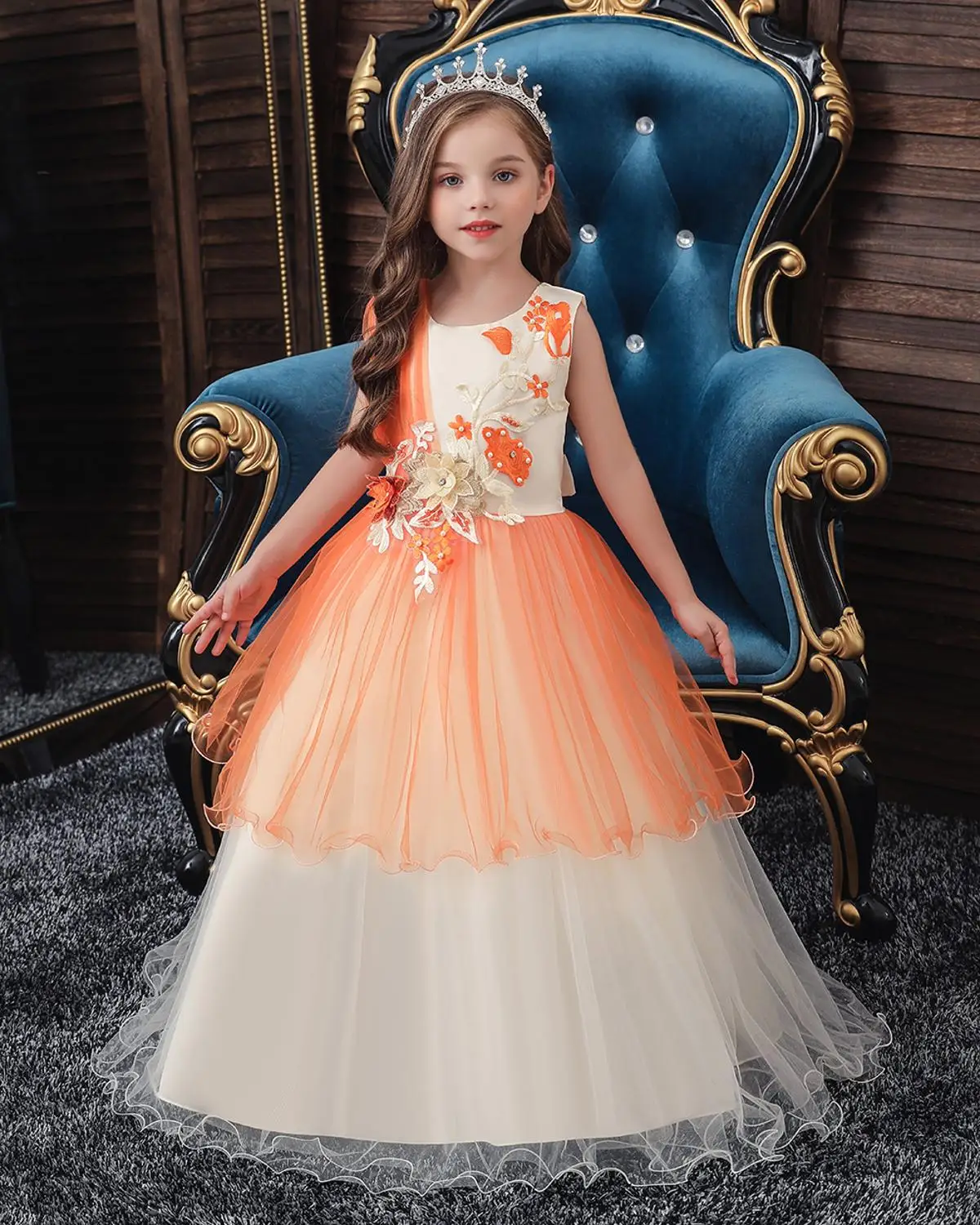 

Kids Dresses Girls Flower Beading Ball Gown Princess Dress Party Toddler Halloween Christmas Costume Dress for 3-11 Years