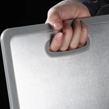 

304 Food Grade Stainless Steel Rectangle Double-sided Smooth Cutting Board With Hanging Hole Anti-overflow Trough Design