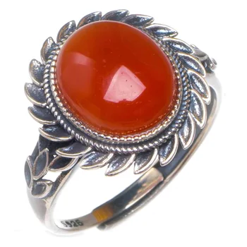 

Natural Nanjiang Red Agate Opening Sun-Shape Handmade 925 Sterling Silver Ring 9 D1033