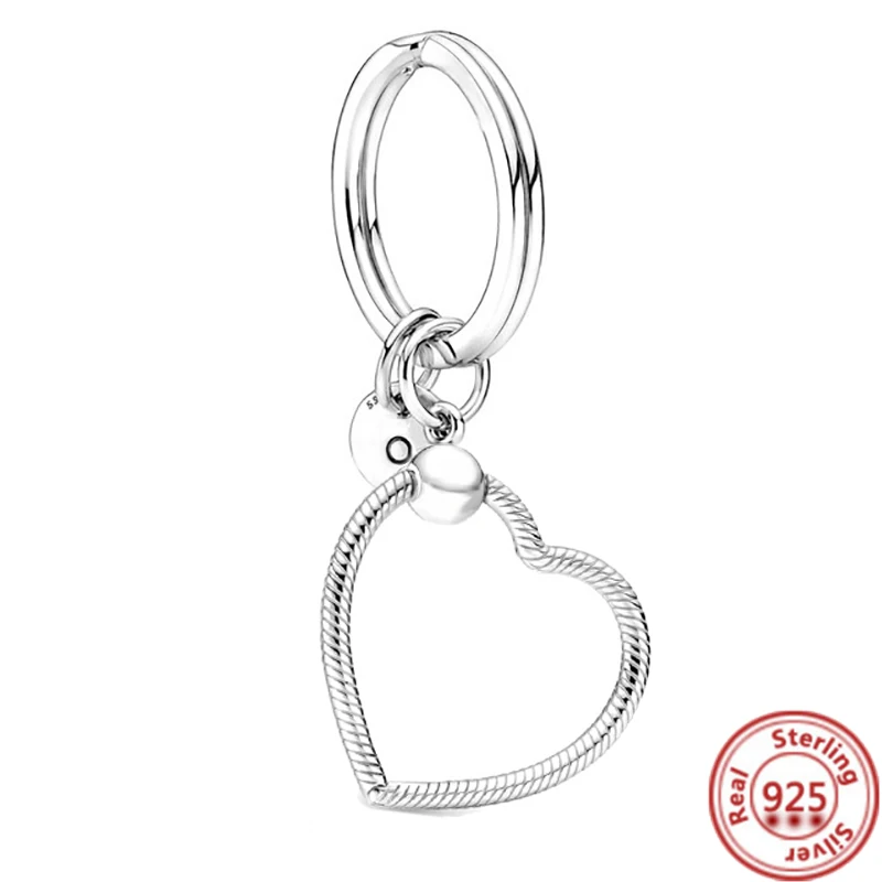 Hot Sale O Heart Pendant 925 Sterling Silver Key Chain Fit Original Pandora Charm Beads Bracelet Necklace DIY Women Jewelry Gift