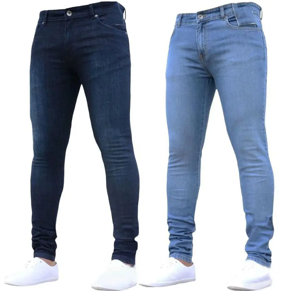 Vaqueros slim hombre Super ajustado Jeans hombres no rasgado Denim Pantalones de cintura elástica de gran tamaño pantalones largos pantalones vaqueros
