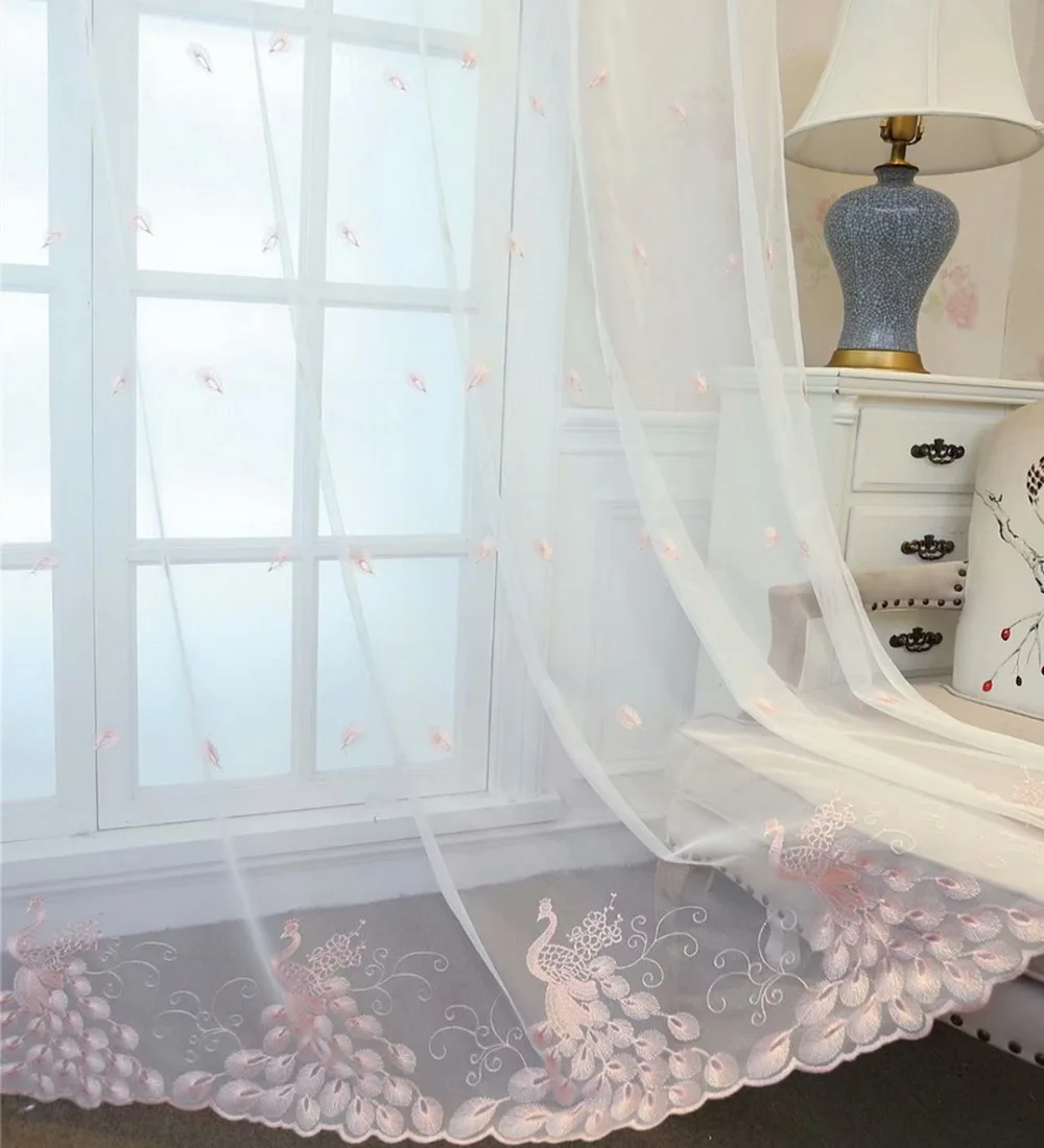 

Semitransparent Tulle Sheer Curtains Embroidery Phoenix European Style Multisize Windows Curtains for Living Room Bedroom