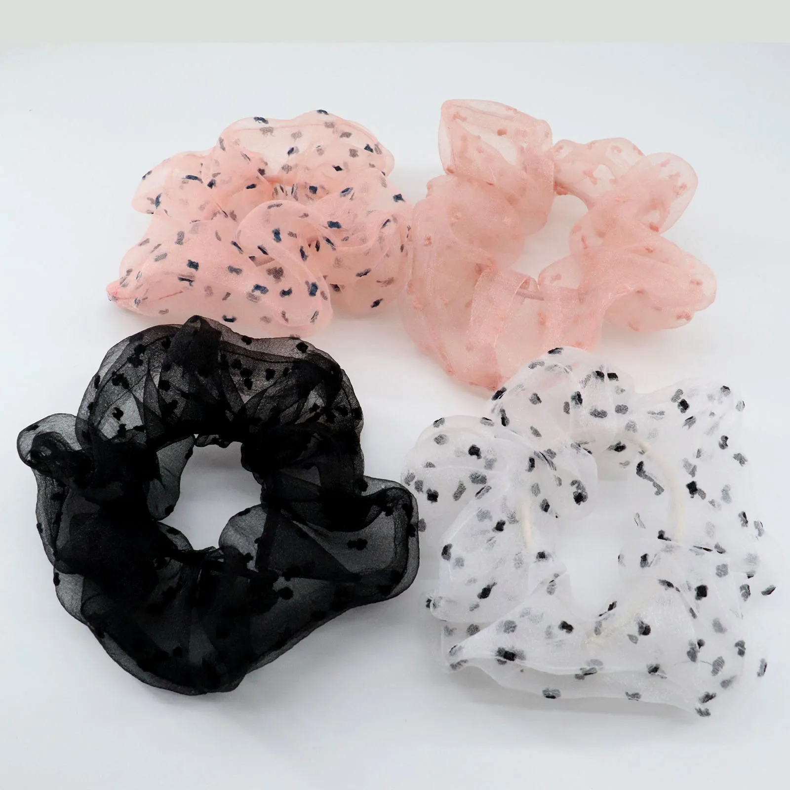 New Arrival Organza Scrunchies Dots Flocking Fashion Hair ponytail Hold Elestic Hair Tie Hair Accessories Gift for Her