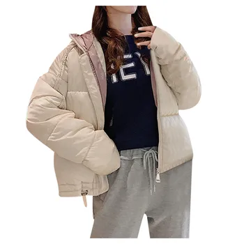 

Winter Women's Long Sleeve Stand Zipper Pocket Button Hooded Down Jacket Tops Dropshipping Winter 2019 free shipping fashion Le