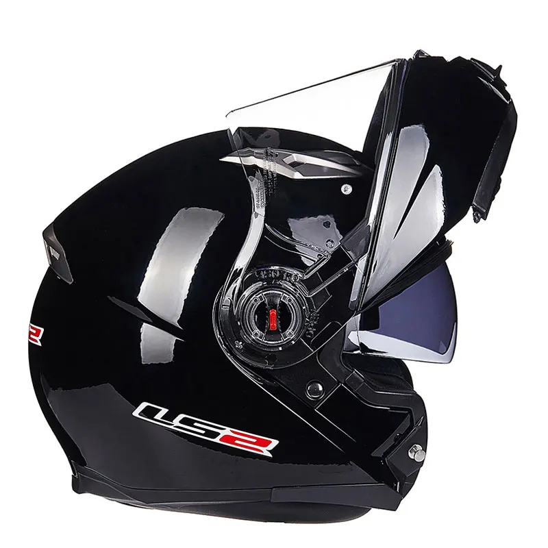 LS2 FF370 флип по бездорожью полный уход за кожей лица мотоциклетный мото Шлем Capacete каско с двойной щит козырек ECE - Цвет: Gloss Black