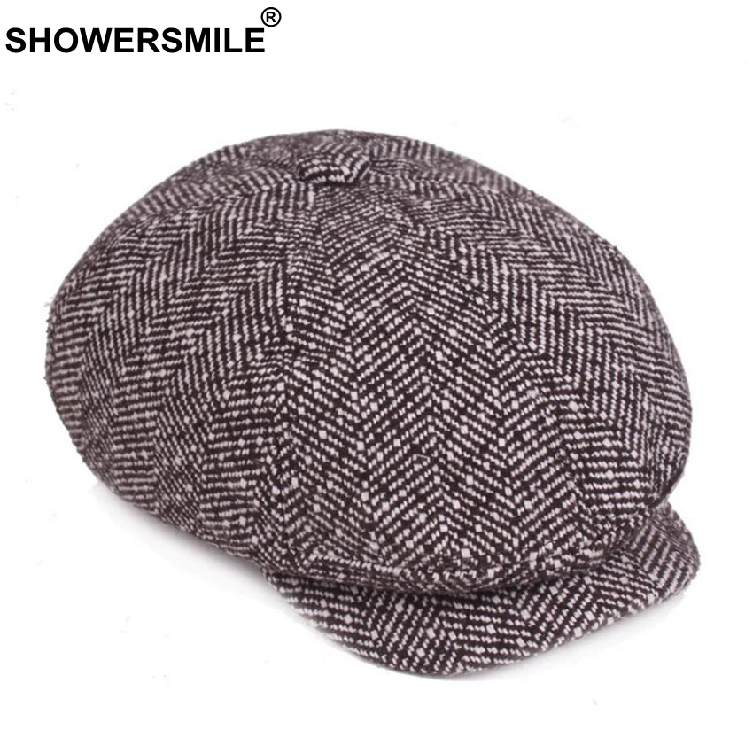 SHOWERSMILE кепка газетчика Мужская восьмиугольная в елочку коричневый Британский