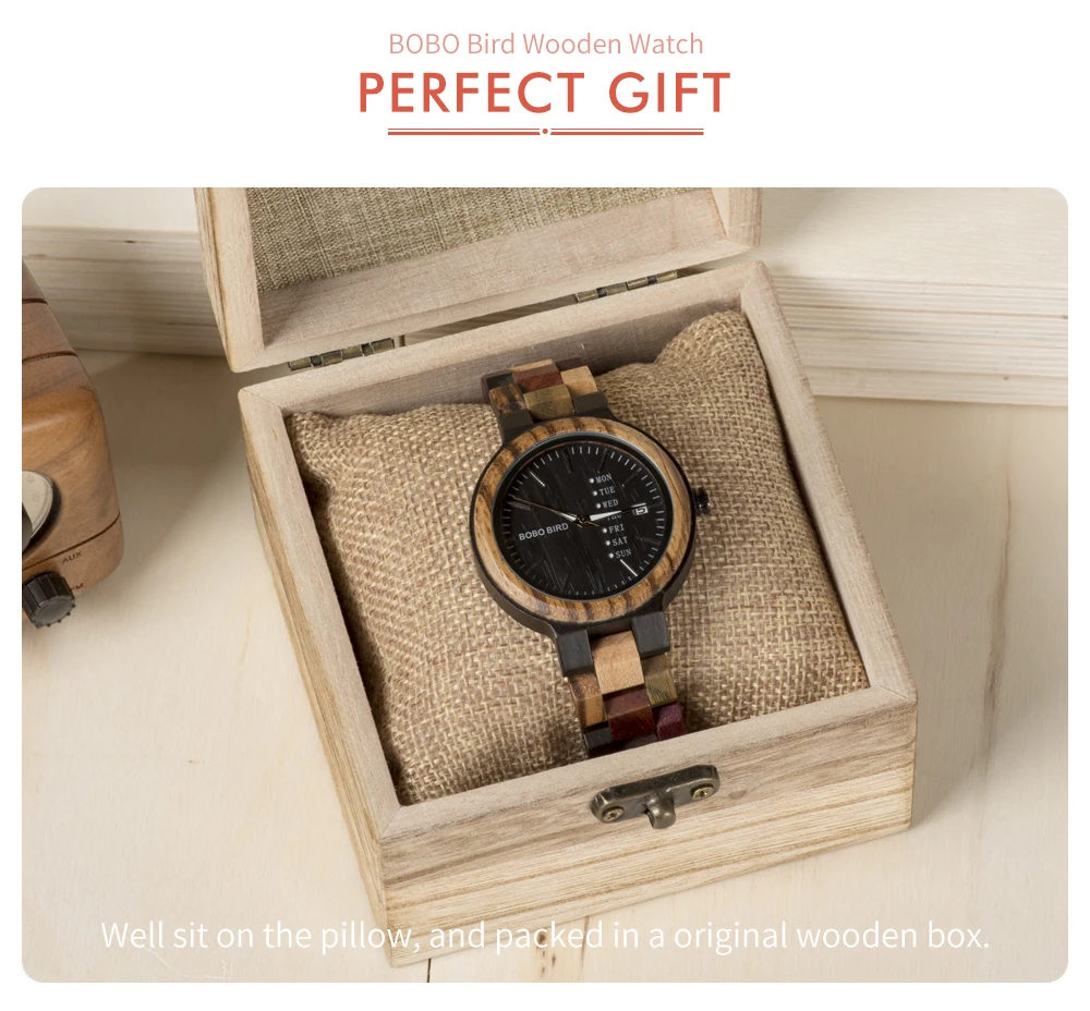 BOBO BIRD Lovers Day & Date Display Wood Couple Watches