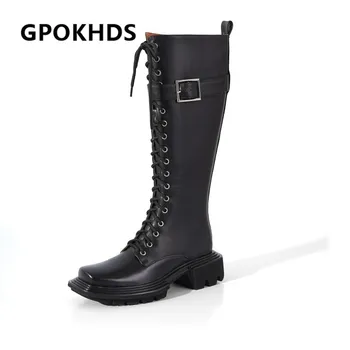 

GPOKHDS 2021 women Ankle boots Cow leather Winter short plush Square Toe Metal Decoration High heels female Riding boots size 39