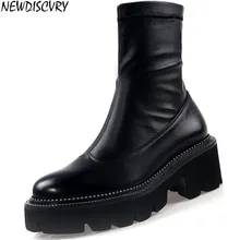Новинка года; женские ботинки на платформе из натуральной кожи; женские ботильоны с круглым носком; женские полусапожки; Botines Mujer; большие размеры