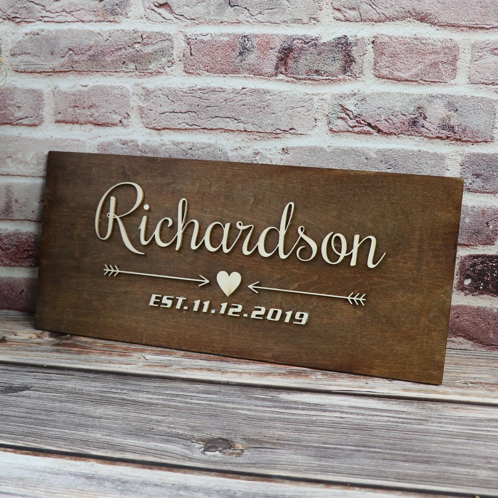 Custom Family Last Name Wedding  Sign Rustic Wedding Wall decor Sign Bridal Shower Gift Established Sign (3)
