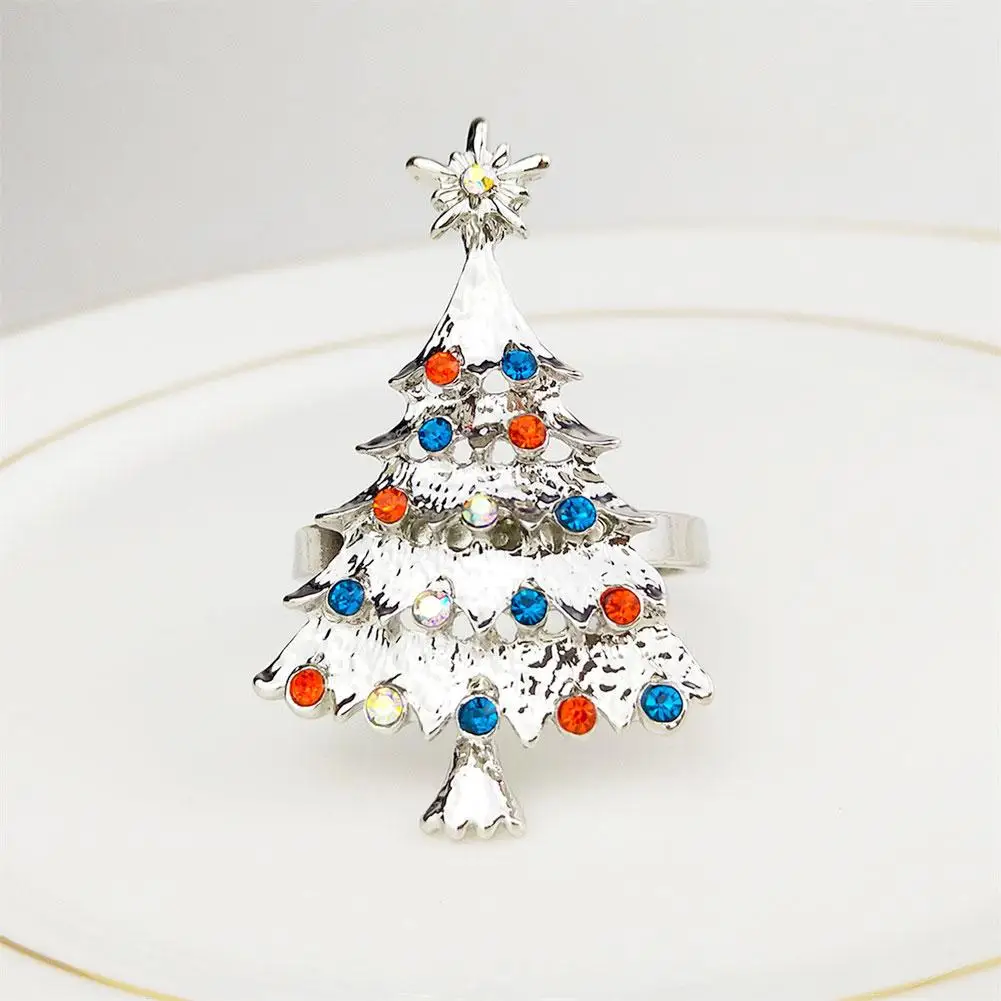 Рождественская елка, салфетка, пряжка, кольцо Металлическое для салфетки, свадебные, вечерние, для стола, кольцо для салфеток, Рождественское украшение для дома servilletero - Цвет: Silver