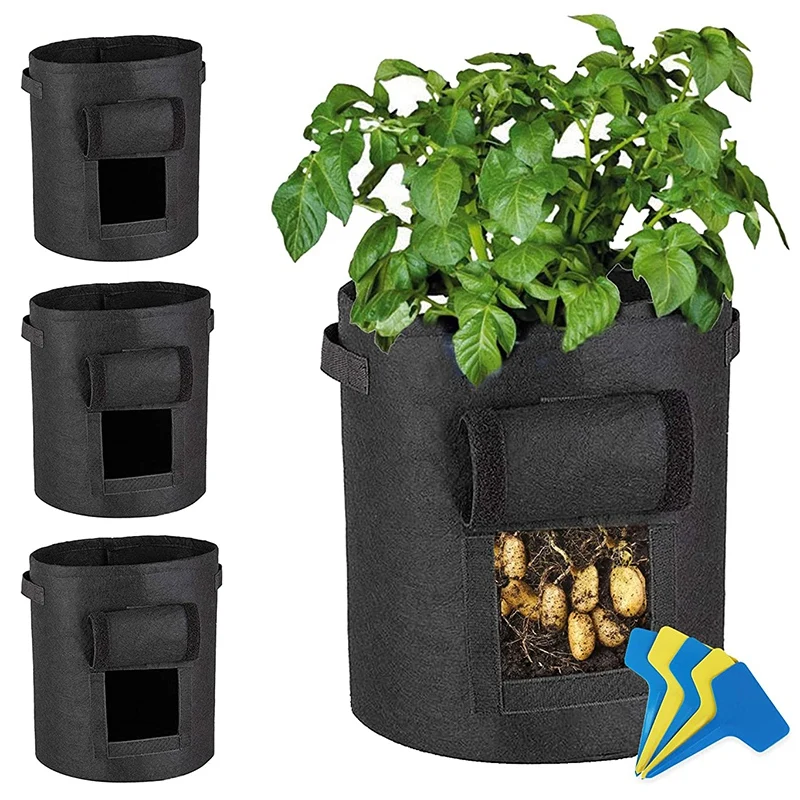 4 Pieces of 10 Gallon Planting Bags with 5 Plant Labels Potato (4 + Grower Labels) | Дом и сад