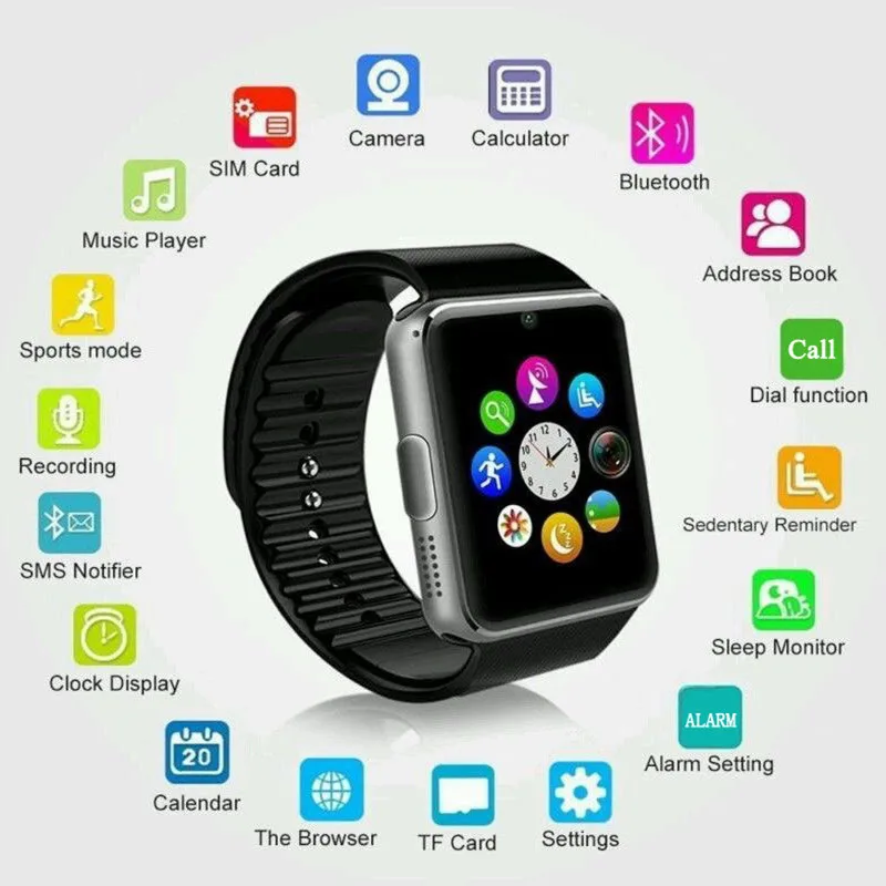 Смарт-часы для iWatch iPhone Android SmartWatch поддержка Sim TF карты сенсорный экран Шагомер