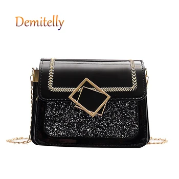 

Ladies metal chain shoulder messenger bag shiny shiny metal lock portable small square bag luxury female design handbag purse