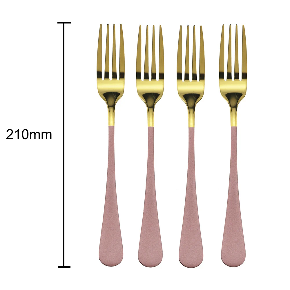 304 Stainless Steel Dinner Set Pink Black Red Handle Gold Cutlery Set Dinnerware Spoon Fork Knife For Hotel And Home 4 Pcs - Цвет: Pink Dinner Fork